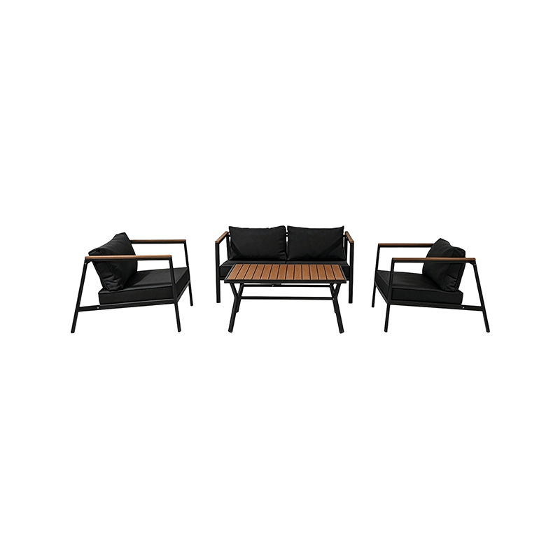 Conjunto de muebles de metal para conversación en patio al aire libre con diseño de madera