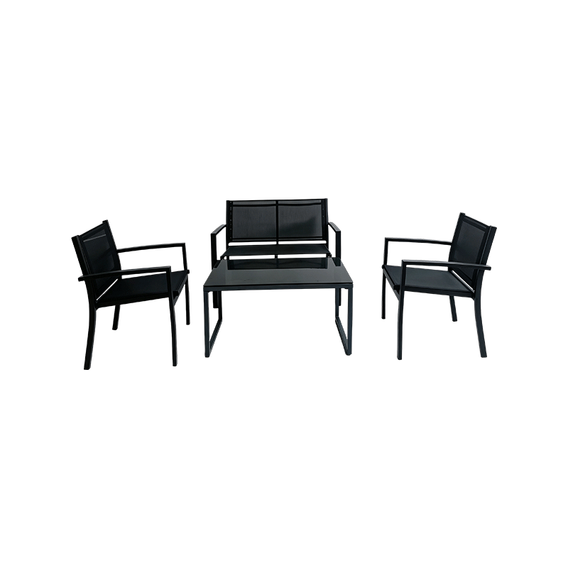 Juego de sofás de conversación al aire libre para 4 personas con mesa de vidrio templado