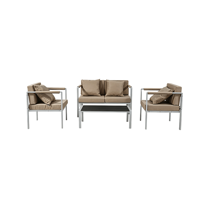 Juego de sofás de jardín para exteriores de 4 piezas con estructura de metal, muebles de patio y salón con cojines