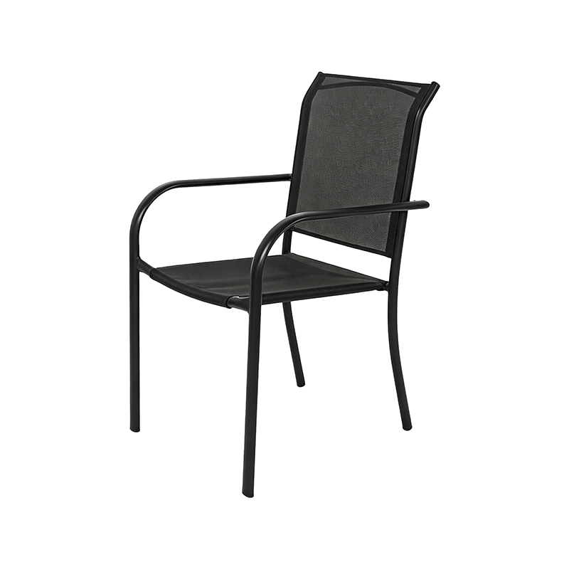 Silla de acero apilable para exteriores, asientos de patio negros