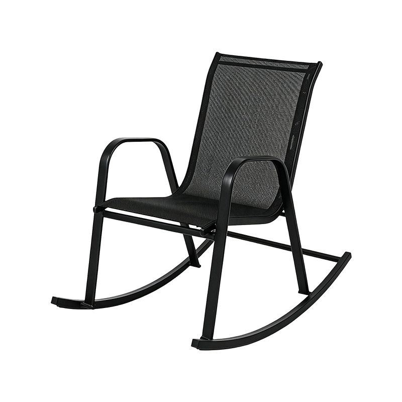 Silla mecedora para exteriores con marco de metal y asiento de malla transpirable