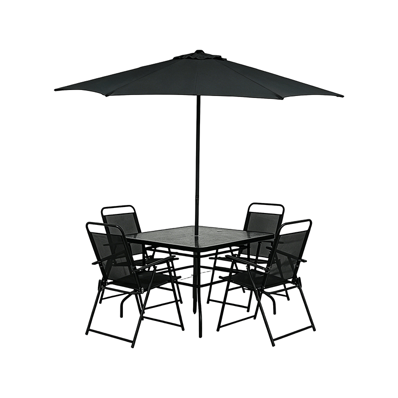 Juego de comedor de metal para patio al aire libre para 4 personas con paraguas