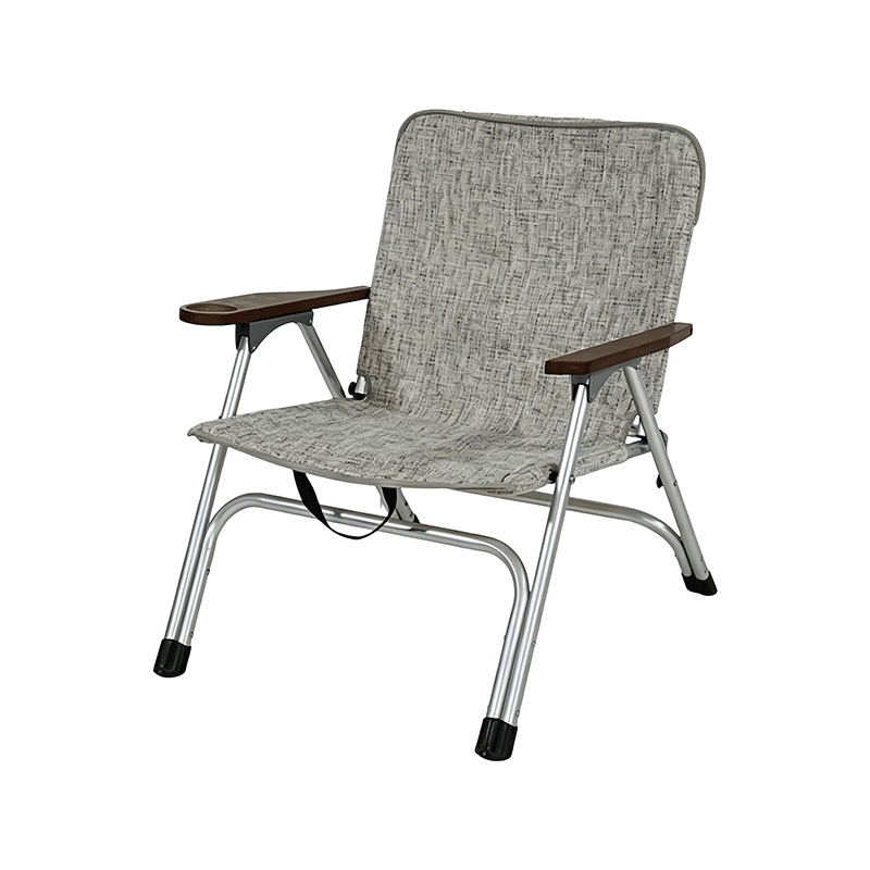 Silla plegable de aluminio, reposabrazos de madera, asiento de tela